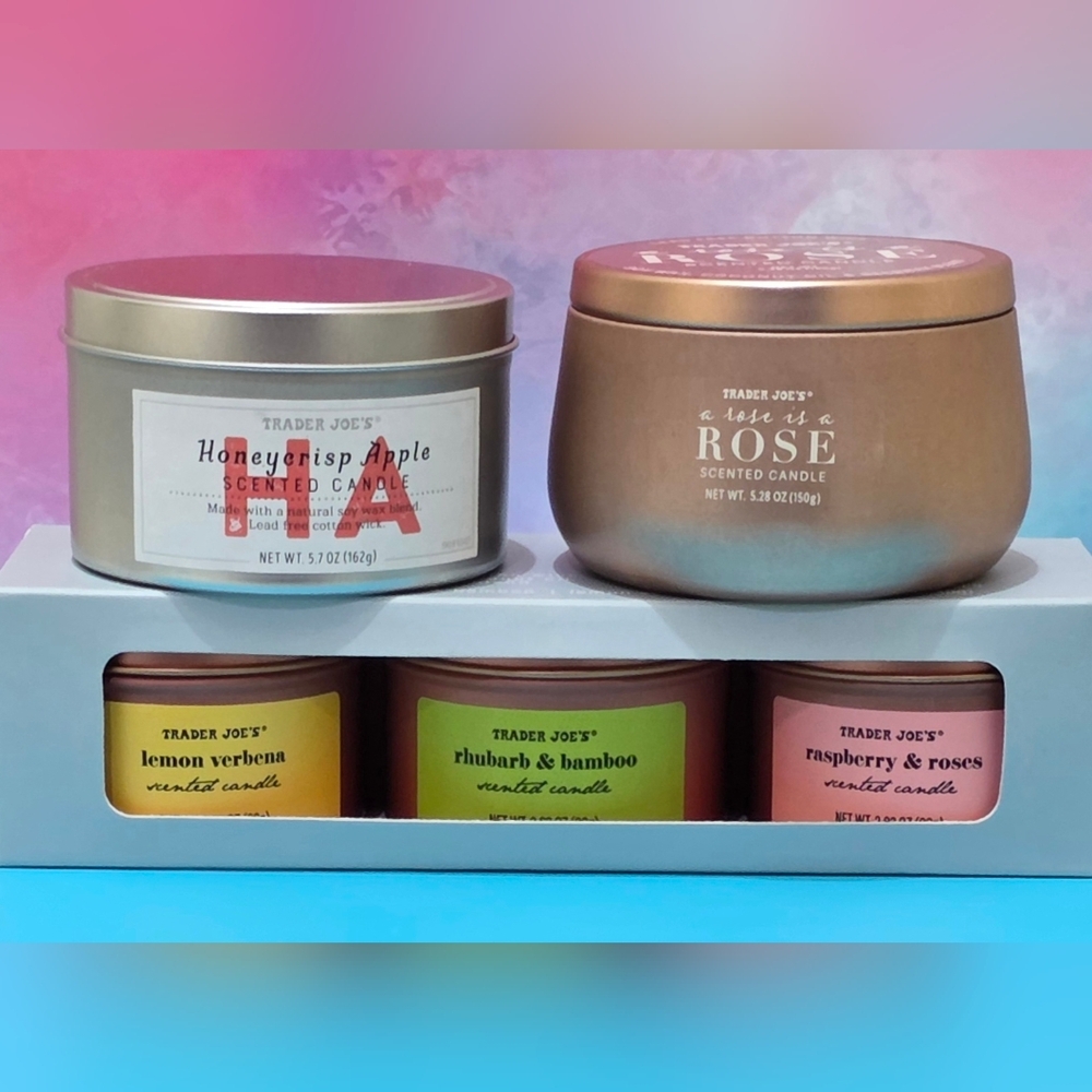 Trader Joes Candle Trio Raspberry, Roses Rhubarb & Bamboo Lemon Verbena & More
